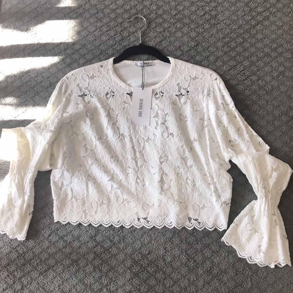 Zara-White stretch lace crop top